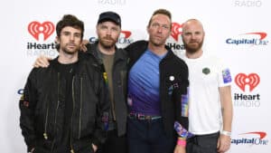 Guy Berryman, Jonny Buckland, Chris Martin, and Will Champion of Coldplay attend the 2021 iHeartRadio Music Festival on September 18, 2021 at T-Mobile Arena in Las Vegas, Nevada.