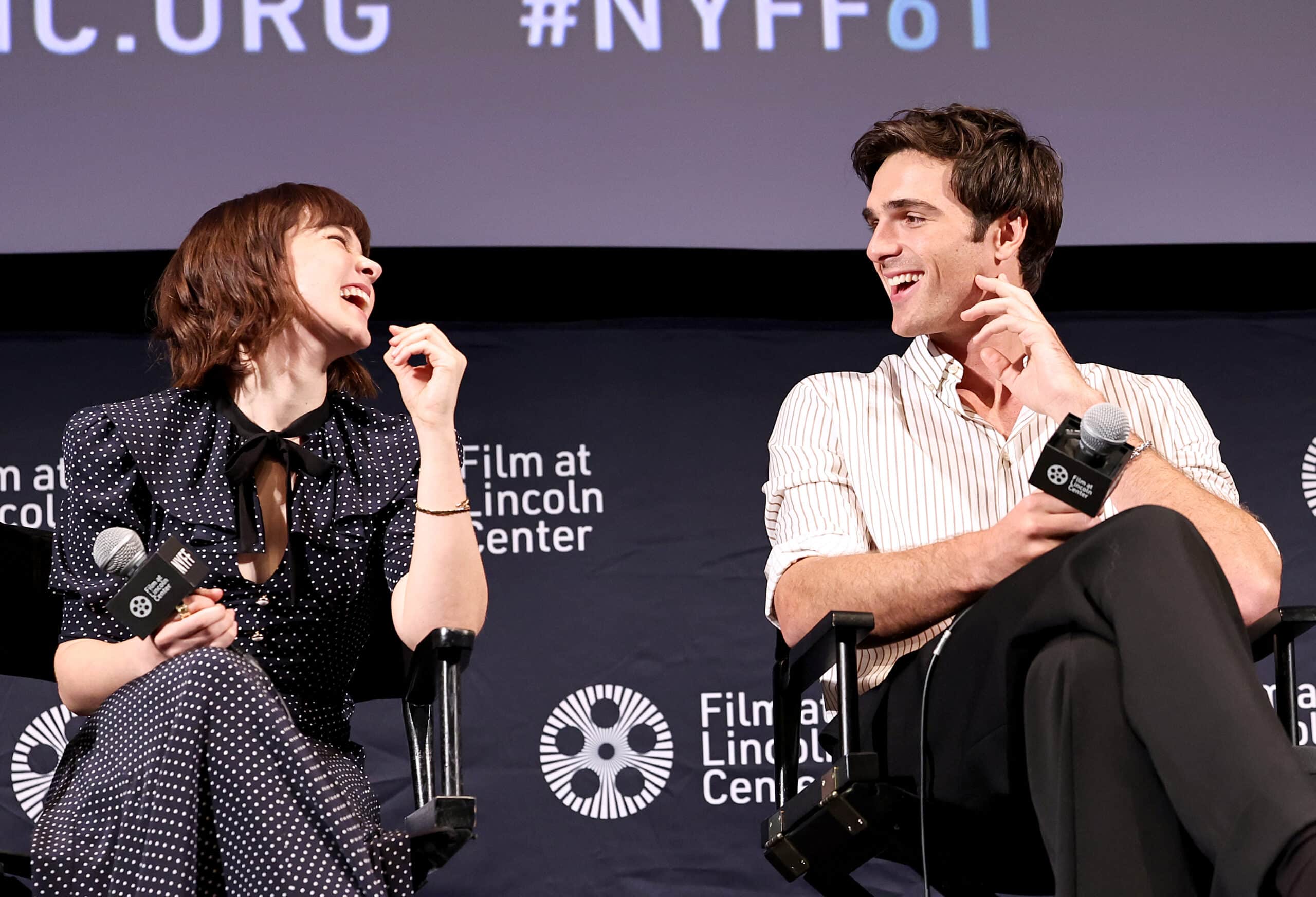 NEW YORK, NEW YORK - OCTOBER 06: Cailee Spaeny and Jacob Elordi attend the 61st New York Film Festival - "Priscilla" Press Conference at Walter Reade Theater on October 06, 2023 in New York City.