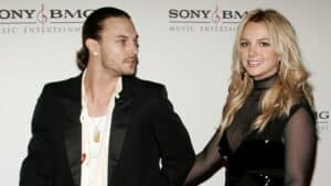 Singer Britney Spears (R) and husband Kevin Federline arrive at the SONY BMG Grammy Party held at The Hollywood Roosevelt Hotel on February 8, 2006 in Hollywood, California.