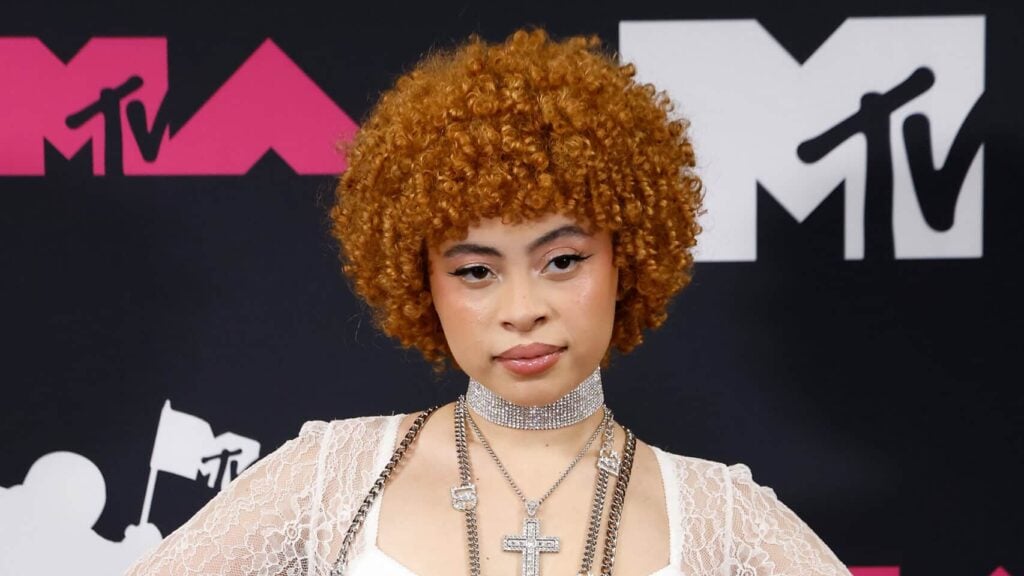 Ice Spice poses in the press room at the 2023 MTV Video Music Awards.
