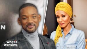 Will Smith in a gray turtleneck and plaid jacket, and Jada Pinkett Smith in a yellow headwrap and denim shirt.