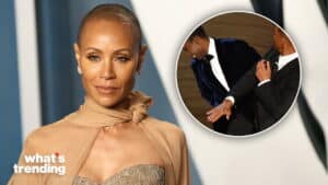 Jada Pinkett Smith at an event with inset of Will Smith slapping Chris Rock on stage