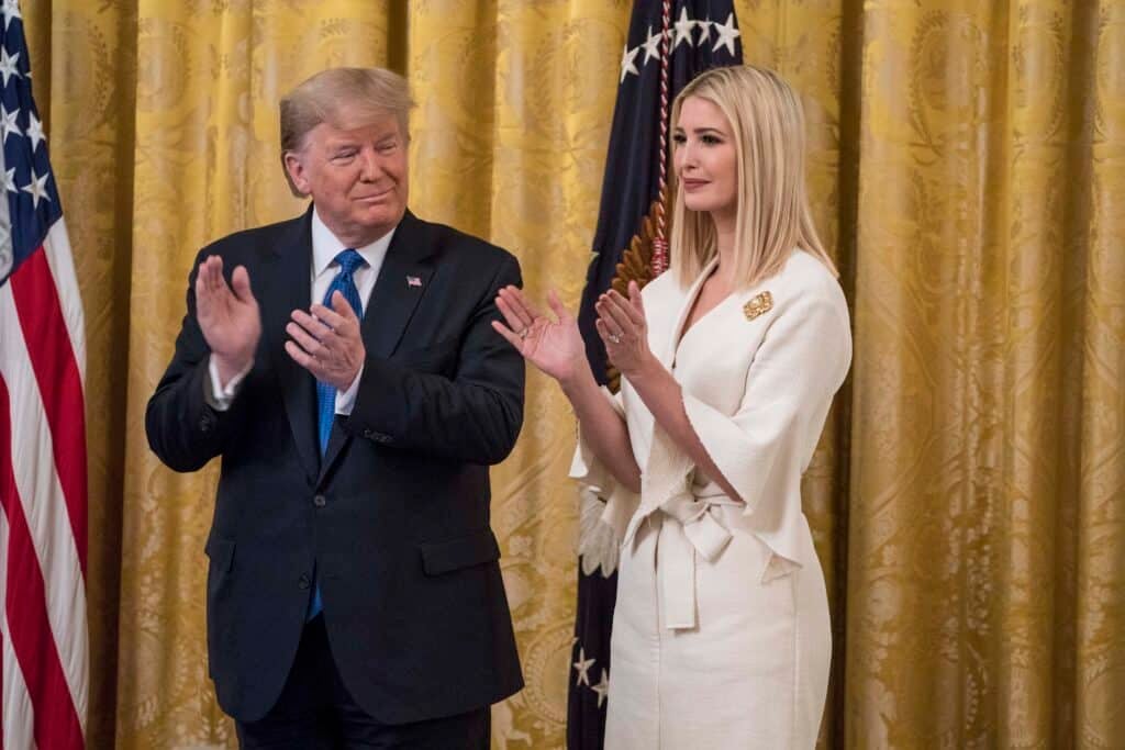 US President Donald Trump and Senior Advisor to President Trump, Ivanka Trump participate in the "White House Summit on Human Trafficking: The 20th Anniversary of the Trafficking Victims Protection Act of 2000" event in the East Room of the White House on January 31, 2020 in Washington, DC