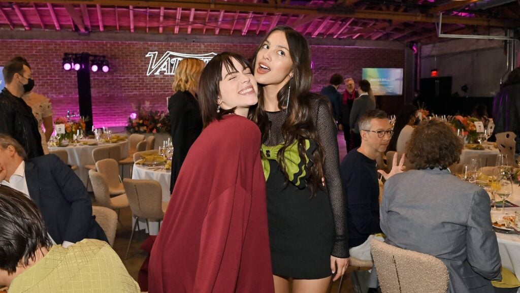 LOS ANGELES, CALIFORNIA - DECEMBER 04: (L-R) Billie Eilish and Olivia Rodrigo attend Variety's Hitmakers Brunch presented by Peacock | Girls5eva on December 04, 2021 in Downtown Los Angeles. (Photo by Stefanie Keenan/Getty Images for Variety