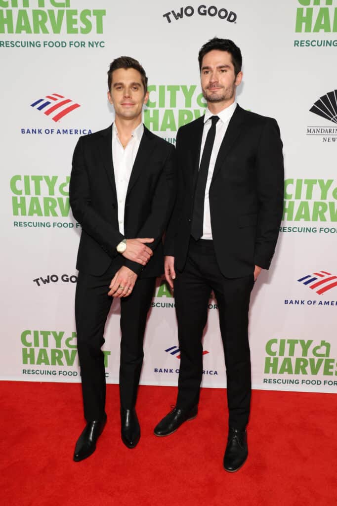 Antoni Porowski and Kevin Harrington attend the 2022 City Harvest "Red Supper Club" Fundraising Gala at Cipriani 42nd Street on April 26, 2022 in New York City.