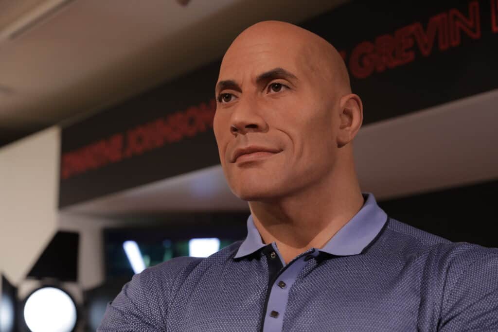 The wax statue of famous American actor Dwayne Johnson is reinstalled at the Grevin Museum in Paris, France.
