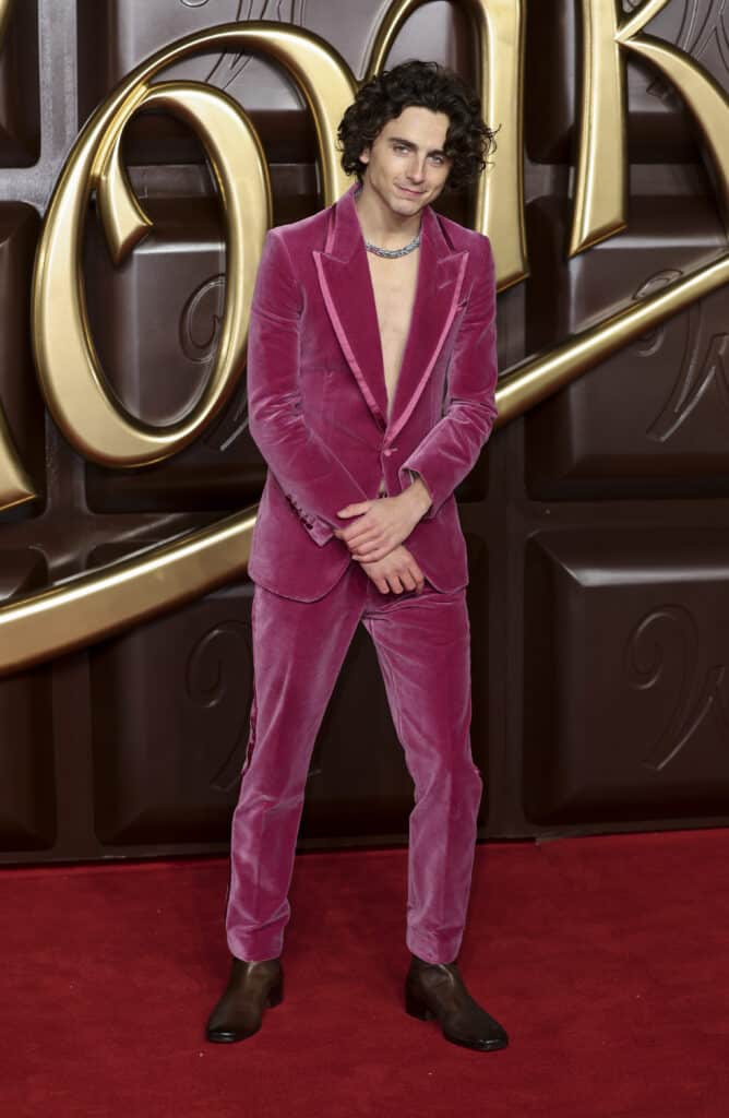 Timothée Chalamet attends the "Wonka" World Premiere at The Royal Festival Hall on November 28, 2023 in London, England.