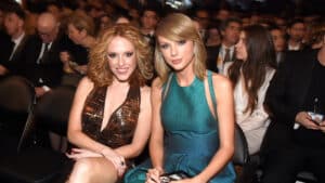 Singer-songwriter Taylor Swift (R) and Abigail Anderson attend The 57th Annual GRAMMY Awards at the STAPLES Center on February 8, 2015 in Los Angeles, California.