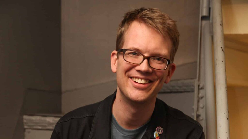 outuber and musician Hank Green poses for a photo during the Turtles All the Way Down book tour, backstage at the Curran Theatre on October 31, 2017 in San Francisco, California.