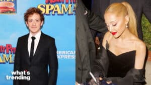 Actor Sam Richardson in a suit at a Monty Python's Spamalot event and singer Doja Cat signing autographs in a black dress.