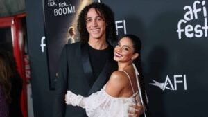 Cole Tucker and Vanessa Hudgens attend the 2021 AFI Fest Opening Night Gala Premiere of Netflix's "tick, tick…BOOM" at TCL Chinese Theatre on November 10, 2021 in Hollywood, California.