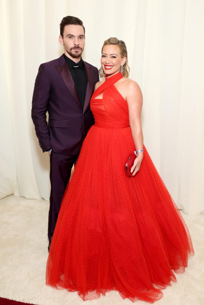 Matthew Koma and Hilary Duff attend the Elton John AIDS Foundation's 31st Annual Academy Awards Viewing Party on March 12, 2023 in West Hollywood, California.