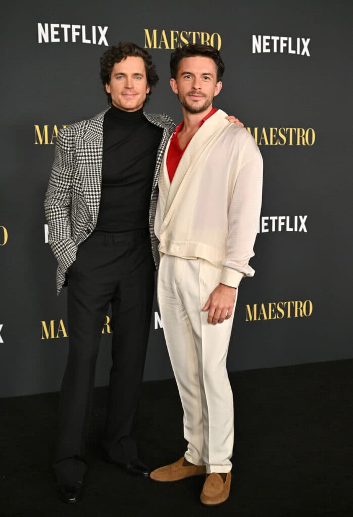 Matt Bomer and Jonathan Bailey attend Netflix's "Maestro" Los Angeles Photo Call at Academy Museum of Motion Pictures on December 12, 2023 in Los Angeles, California