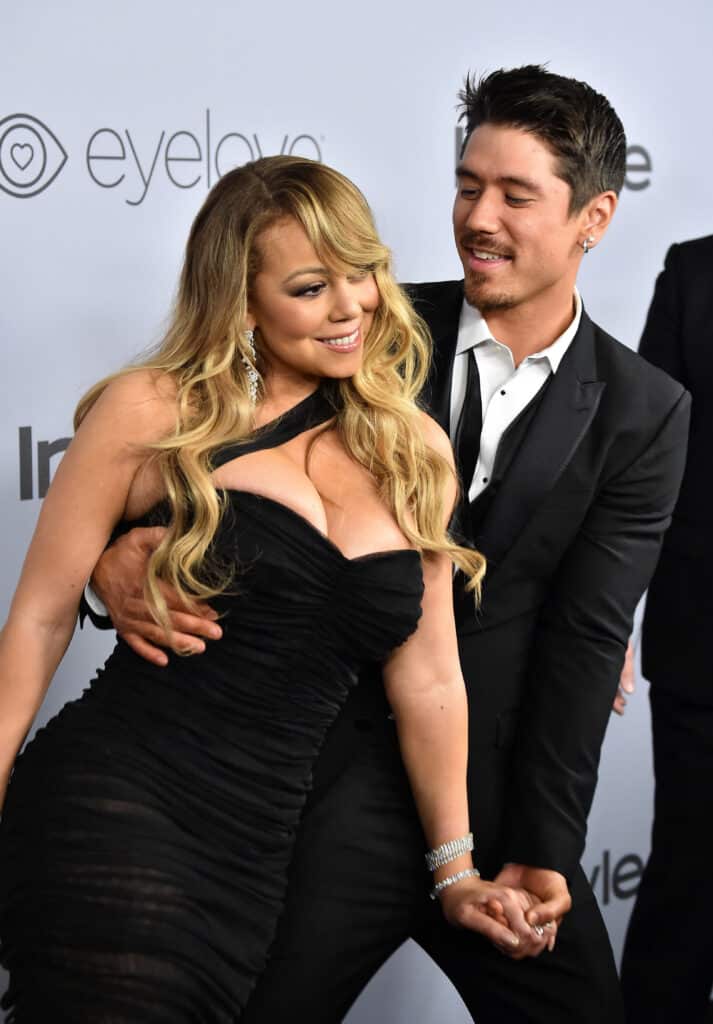 Recording artist Mariah Carey (L) and Bryan Tanaka attend the 19th Annual Post-Golden Globes Party hosted by Warner Bros. Pictures and InStyle at The Beverly Hilton Hotel on January 7, 2018 in Beverly Hills, California.