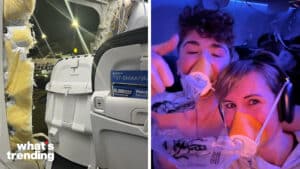 Alaska Airlines passenger Kelly Barlett and the teen she only knows as 'Jack' take a photo after a section of the plane blew out.