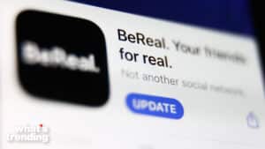 BeReal on App Store displayed on a phone screen is seen in this illustration photo taken in Krakow, Poland on August 6, 2023. (Photo by Jakub Porzycki/NurPhoto via Getty Images)
