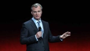 Christopher Nolan promotes the upcoming film "Oppenheimer" during the Universal Pictures and Focus Features presentation during CinemaCon, the official convention of the National Association of Theatre Owners, at The Colosseum at Caesars Palace on April 26, 2023 in Las Vegas, Nevada.