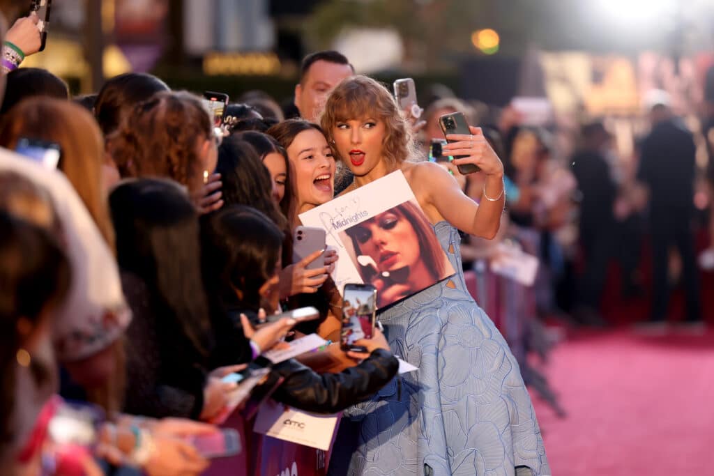 Taylor Swift attends the "Taylor Swift: The Eras Tour" Concert Movie World Premiere at AMC The Grove 14 on October 11, 2023 in Los Angeles, California.