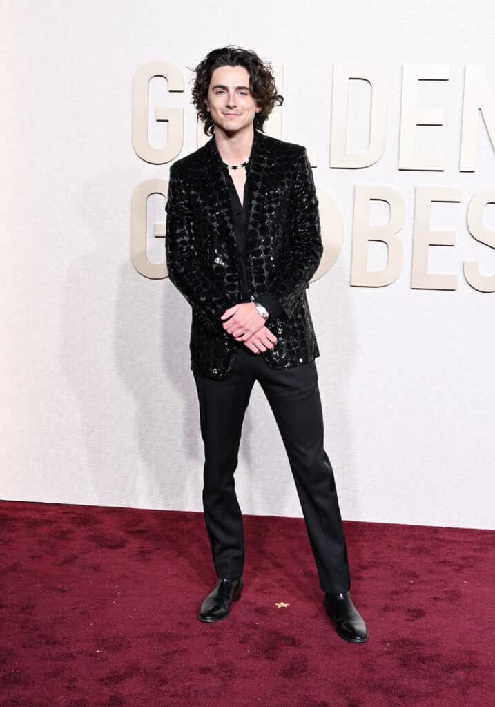 Timothée Chalamet at the 81st Golden Globe Awards held at the Beverly Hilton Hotel on January 7, 2024 in Beverly Hills, California.