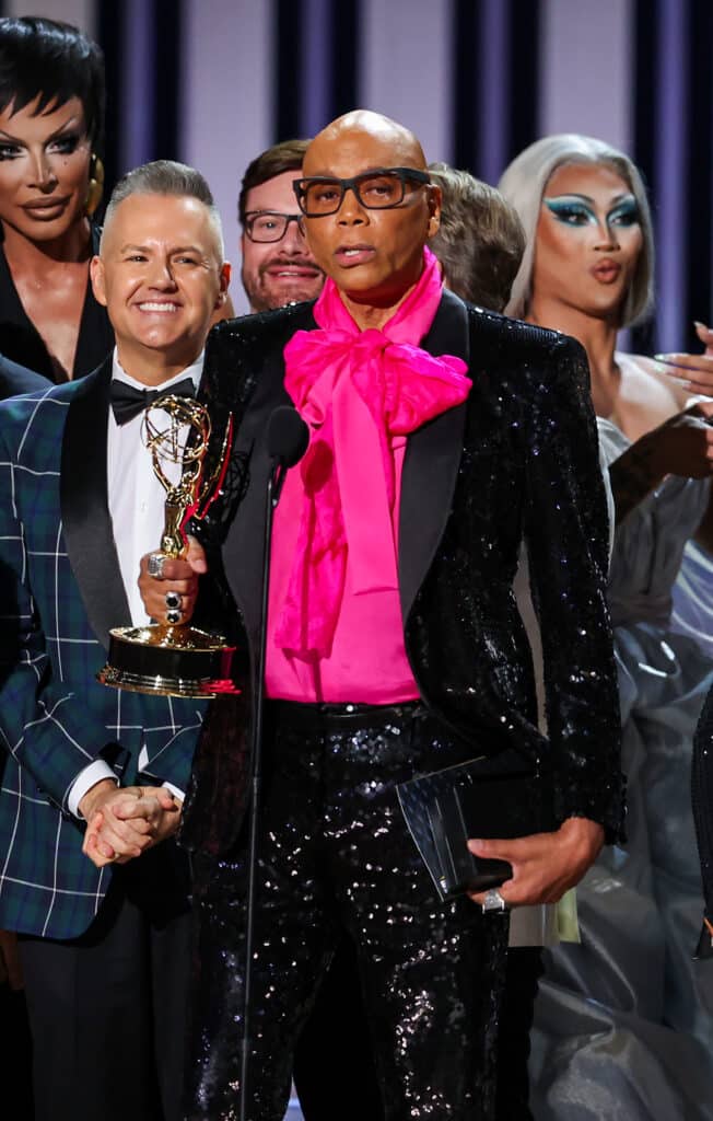RuPaul accepts the Outstanding Reality Competition Program award for "RuPaul's Drag Race" onstage during the 75th Primetime Emmy Awards at Peacock Theater on January 15, 2024 in Los Angeles, California.
