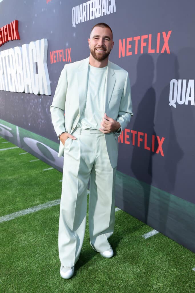 Travis Kelce attends the Netflix Premiere of "Quarterback" at Netflix Tudum Theater on July 11, 2023 in Los Angeles, California.