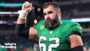 PHILADELPHIA, PENNSYLVANIA - OCTOBER 22: Jason Kelce #62 of the Philadelphia Eagles reacts after the game against the Miami Dolphins at Lincoln Financial Field on October 22, 2023 in Philadelphia, Pennsylvania. (Photo by Mitchell Leff/Getty Images)