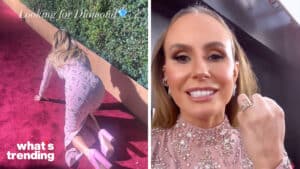 E! News reporter Keltie Knight searches for her lost diamond on the red carpet.