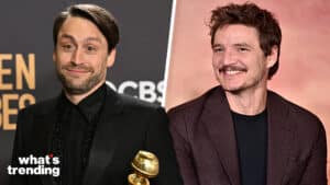 LEFT: US actor Kieran Culkin poses with the award for Best Performance by a Male Actor in a Television Series - Drama for "Succession" in the press room during the 81st annual Golden Globe Awards at The Beverly Hilton hotel in Beverly Hills, California, on January 7, 2024. (Photo by Robyn BECK / AFP) (Photo by ROBYN BECK/AFP via Getty Images) RIGHT: WEST HOLLYWOOD, CALIFORNIA - OCTOBER 19: Actor Pedro Pascal of Lucasfilm's "The Mandalorian" at the Disney+ Global Press Day on October 19, 2019 in Los Angeles, California. "The Mandalorian" series will stream exclusively on Disney+ when the service launches on November 12. (Photo by Alberto E. Rodriguez/Getty Images for Disney)