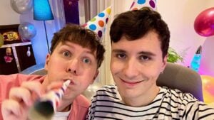 Dan and Phil pictured for their livestream fundraiser.