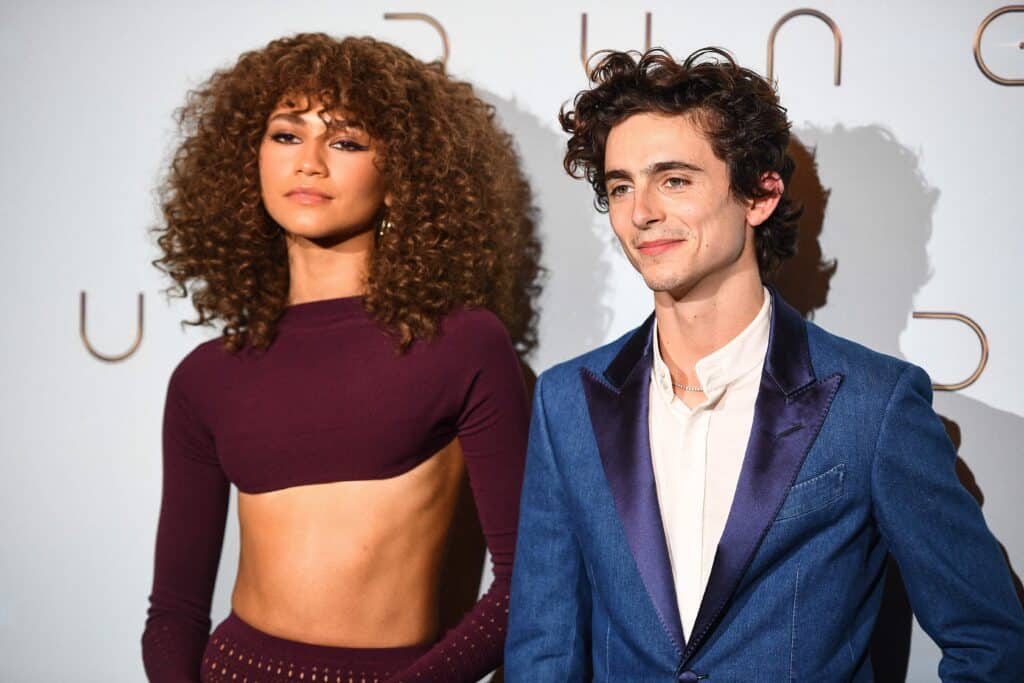US actress Zendaya Coleman, aka Zendaya (L) and French-American actor Timothee Chalamet pose during a photocall ahead of the avant-premiere of the science-fiction movie "Dune" at the Grand Rex cinema hall in Paris on September 6, 2021.