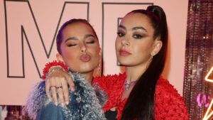 Addison Rae and Charli XCX attend the Pandora ME London Launch Event at Leake street Arches on October 22, 2021 in London, England.