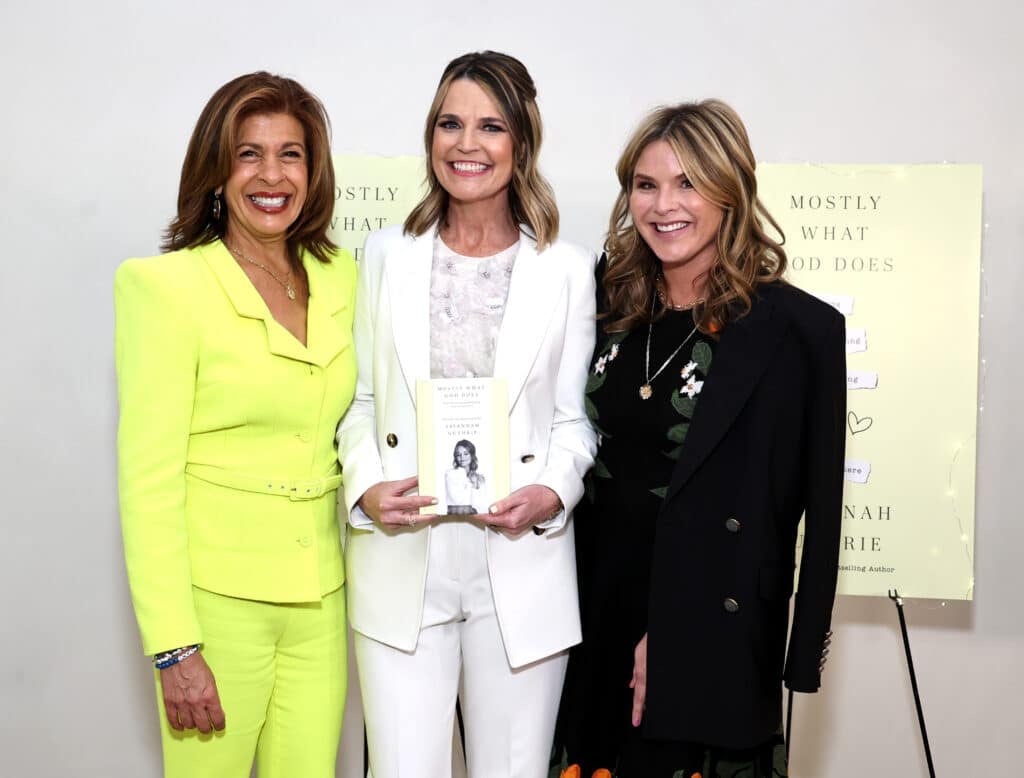 Jenna Bush-Hager, Savannah Guthrie and Hoda Kotb attend the "Mostly What God Does" book presentation on February 21, 2024 in New York City.