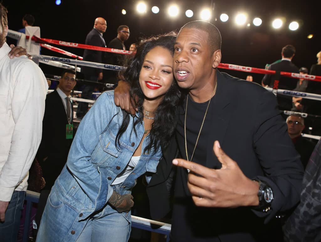 Rihanna and Jay Z attend 2015 Throne Boxing Fight Night at The Theater at Madison Square Garden on January 9, 2015 in New York City.