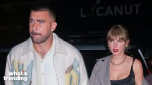 NEW YORK, NEW YORK - OCTOBER 15: Travis Kelce and Taylor Swift arrive at SNL Afterparty on October 15, 2023 in New York City. (Photo by Gotham/GC Images)
