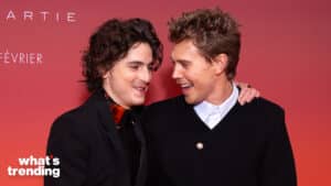 PARIS, FRANCE - FEBRUARY 12: (L-R) Timothee Chalamet and Austin Butler attend the "Dune 2" Premiere at Le Grand Rex on February 12, 2024 in Paris, France. (Photo by Marc Piasecki/WireImage )