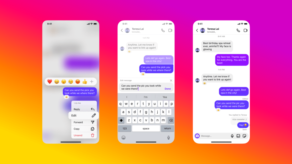 Instagram users now have the ability to edit conversations in DMs after 15 minutes of sending select messages.