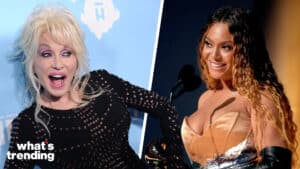 LEFT: WEST HOLLYWOOD, CA - SEPTEMBER 15: Dolly Parton attends Variety and Women In Film's 2017 pre-Emmy celebration at Gracias Madre on September 15, 2017 in West Hollywood, California. (Photo by Jason LaVeris/FilmMagic) RIGHT: LOS ANGELES, CALIFORNIA - FEBRUARY 05: Beyoncé accepts Best Dance/Electronic Music Album for “Renaissance” onstage during the 65th GRAMMY Awards at Crypto.com Arena on February 05, 2023 in Los Angeles, California. (Photo by Kevin Mazur/Getty Images for The Recording Academy)