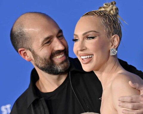 Christian Richard and Christine Quinn attend the Fashion Trust US Awards at Goya Studios on March 21, 2023 in Los Angeles, California.