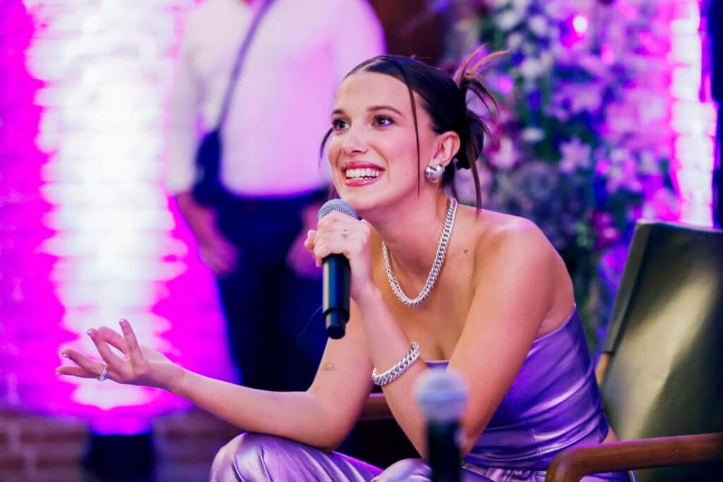 US actress and influencer Millie Bobby Brown during her Meet And Great on September 9, 2023 in Berlin, Germany.