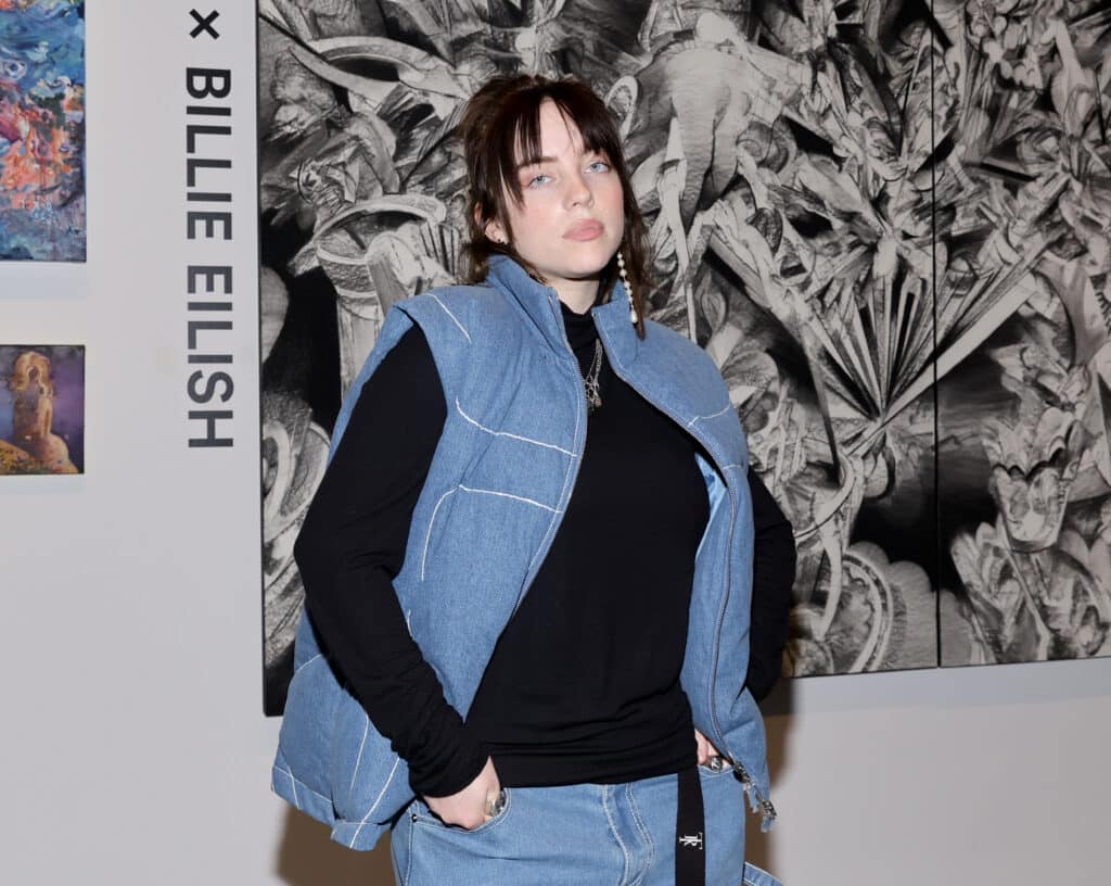 Billie Eilish attends the “Artists Inspired by Music: Interscope Reimagined” Art Exhibit Presented by Interscope Records and LACMA on January 26, 2022 in Los Angeles, California.