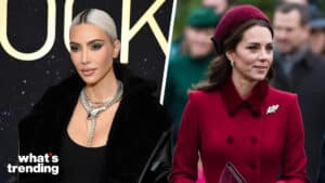 LEFT: LOS ANGELES, CALIFORNIA - OCTOBER 26: Kim Kardashian attends as Tiffany and Co. celebrates the launch of the Lock Collection at Sunset Tower Hotel on October 26, 2022 in Los Angeles, California. (Photo by Jon Kopaloff/Getty Images for Tiffany and Co.) RIGHT: KING'S LYNN, ENGLAND - DECEMBER 25: Catherine, Duchess of Cambridge and Meghan, Duchess of Sussex attend Christmas Day Church service at Church of St Mary Magdalene on the Sandringham estate on December 25, 2018 in King's Lynn, England. (Photo by Samir Hussein/WireImage)