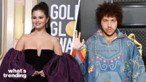 LEFT: BEVERLY HILLS, CALIFORNIA - JANUARY 10: Selena Gomez attends the 80th Annual Golden Globe Awards at The Beverly Hilton on January 10, 2023 in Beverly Hills, California. (Photo by Jon Kopaloff/Getty Images) RIGHT: LOS ANGELES, CALIFORNIA - FEBRUARY 05: Benny Blanco attends the 65th GRAMMY Awards on February 05, 2023 in Los Angeles, California. (Photo by Matt Winkelmeyer/Getty Images for The Recording Academy)