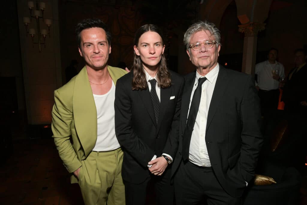 Andrew Scott, Eliot Sumner, and Steven Zaillian attend Netflix's "Ripley" world premiere after party at The Hollywood Roosevelt on April 03, 2024 in Los Angeles, California.