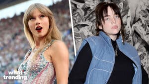 LEFT: SEATTLE, WASHINGTON - JULY 22: EDITORIAL USE ONLY Taylor Swift performs onstage during the Taylor Swift | The Eras Tour at Lumen Field on July 22, 2023 in Seattle, Washington. (Photo by Mat Hayward/TAS23/Getty Images for TAS Rights Management) RIGHT: LOS ANGELES, CALIFORNIA - JANUARY 26: Billie Eilish attends the “Artists Inspired by Music: Interscope Reimagined” Art Exhibit Presented by Interscope Records and LACMA on January 26, 2022 in Los Angeles, California. (Photo by Emma McIntyre/Getty Images for Interscope Records)