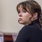 Hannah Gutierrez-Reed, former armorer for the movie "Rust," listens to closing arguments in her trial at district court on March 6, 2024 in Santa Fe, New Mexico. Gutierrez-Reed, who was working as the armorer on the movie "Rust" when a revolver actor Alec Baldwin was holding fired, killing cinematographer Halyna Hutchins and wounding the film's director Joel Souza, was found guilty of involuntary manslaughter but acquitted on charges of tampering with evidence. She could face up to 18 months in prison.