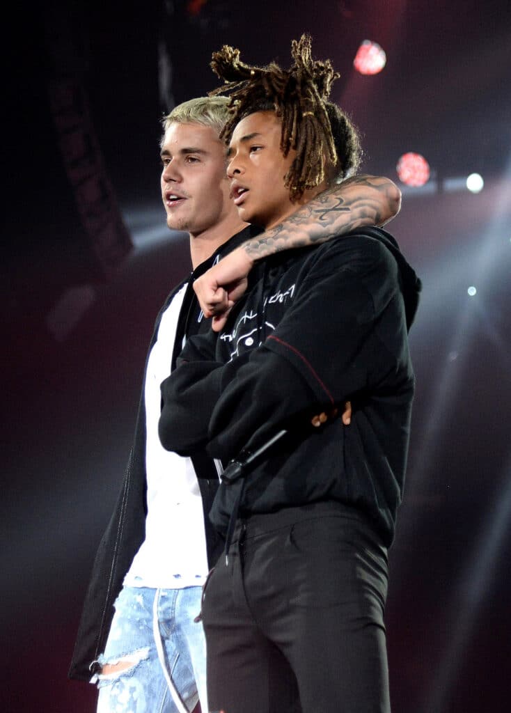 Jaden Smith performs with Justin Bieber on stage during his "Purpose" tour at Madison Square Garden on July 19, 2016 in New York City.