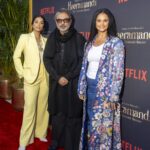 Heeramandi: The Diamond Bazaar Los Angeles Special Screening. (L to R) Host Lilly Singh, Creator, Director, Producer Sanjay Leela Bhansali, Chief Content Officer Bela Bajaria at The Egyptian Theatre Hollywood.
