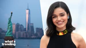 LEFT: NEW YORK, NY - SEPTEMBER 8: in The Statue of Liberty stands in the foreground as Lower Manhattan is viewed at dusk, September 8, 2016 in New York City. New York City is preparing to mark the 15th anniversary of the September 11 terrorist attacks. (Photo by Drew Angerer/Getty Images) RIGHT: LONDON, ENGLAND - MARCH 06: Rachel Zegler attends the “Shazam! Fury of the Gods" photocall at Savoy Place on March 06, 2023 in London, England. (Photo by Dave J. Hogan/Getty Images)