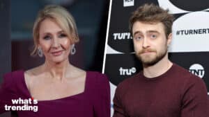 LEFT: LONDON, ENGLAND - FEBRUARY 12: J.K. Rowling attends the 70th EE British Academy Film Awards (BAFTA) at Royal Albert Hall on February 12, 2017 in London, England. (Photo by John Phillips/Getty Images) RIGHT: PASADENA, CA - FEBRUARY 11: Daniel Radcliffe of the television show 'Miracle Workers' poses in the green room during the TCA Turner Winter Press Tour 2019 at The Langham Huntington Hotel and Spa on February 11, 2019 in Pasadena, California. 505702 (Photo by John Sciulli/Getty Images for Turner)