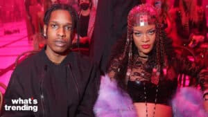 MILAN, ITALY - FEBRUARY 25: Asap Rocky and Rihanna are seen at the Gucci show during Milan Fashion Week Fall/Winter 2022/23 on February 25, 2022 in Milan, Italy. (Photo by Victor Boyko/Getty Images for Gucci)